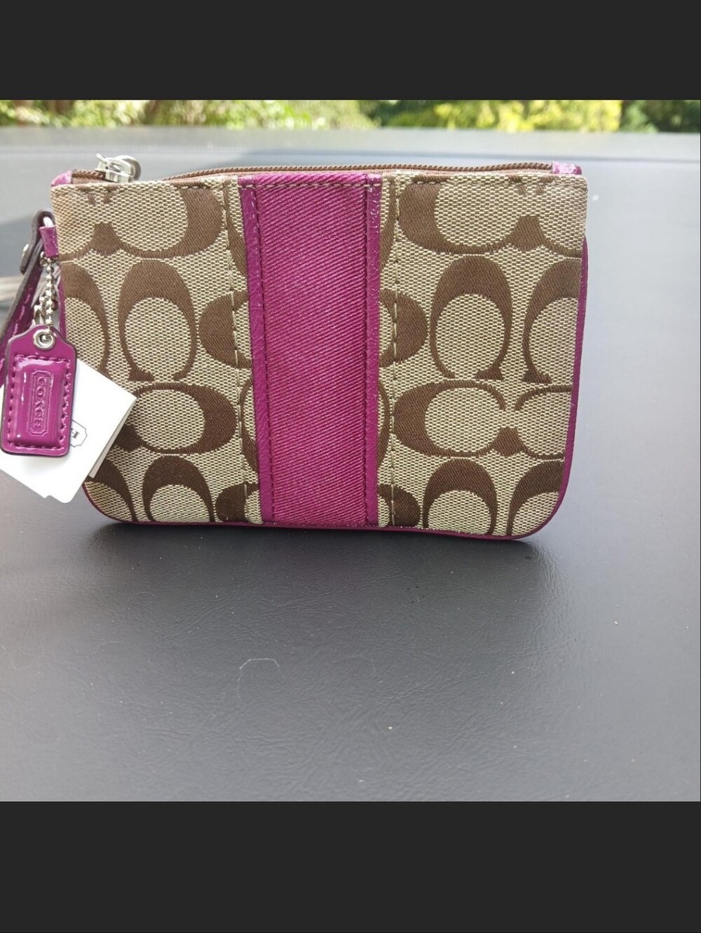 Coach Signature Canvas Wristlet in Brown and Pink